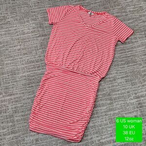 Joules Candice ruched t-shirt dress bodycon pink white size 6 ladies